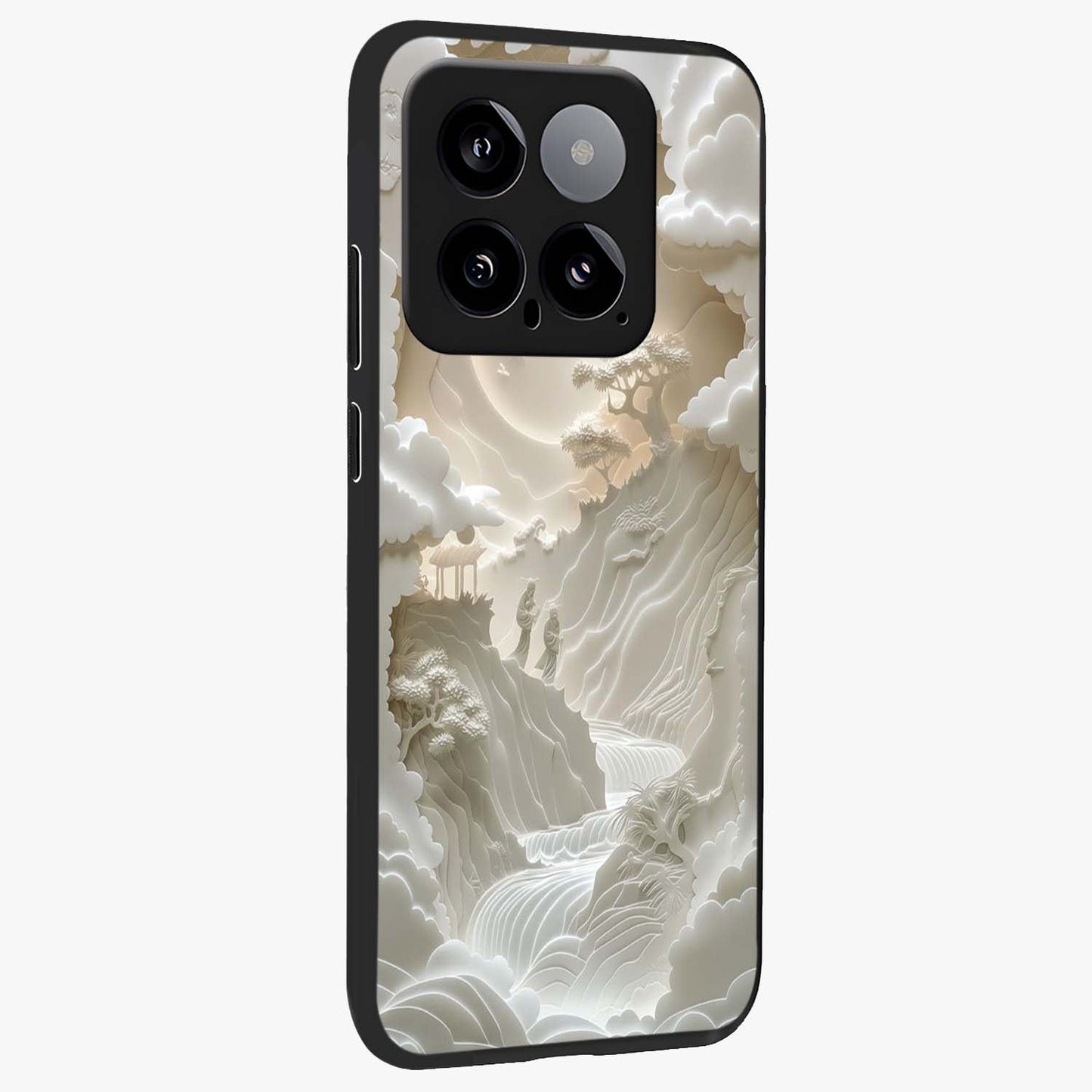 Celestial Origami Glass Case upright view showcasing creative origami artwork with modern celestial style.