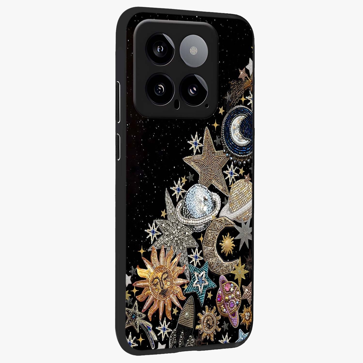 Cosmic Sparkle Dreams Glass Case upright view showcasing glowing cosmic artwork with magical galaxy theme.