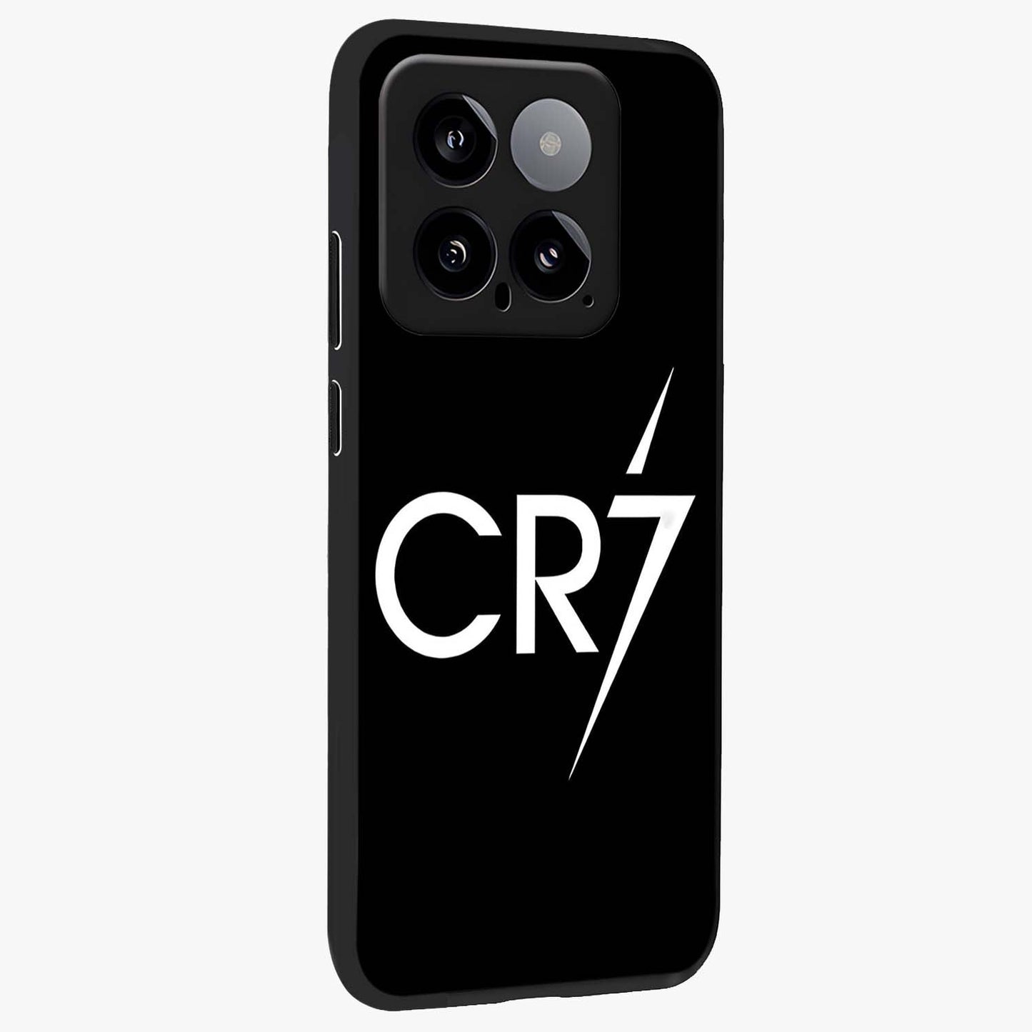 Cr7 Elite Strike Glass Case upright view showcasing energetic football inspired design with modern sports aesthetic.