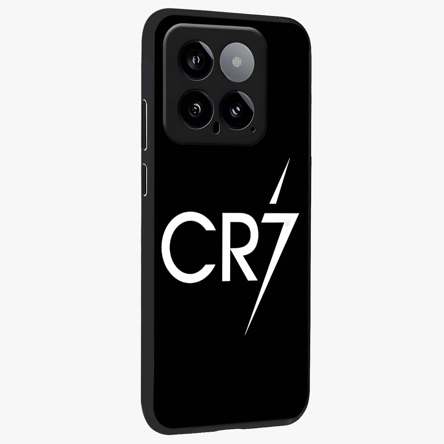 Cr7 Elite Strike Glass Case upright view showcasing energetic football inspired design with modern sports aesthetic.