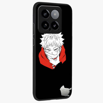 Crimson Chaos Smile Glass Case upright view showcasing expressive chaotic artwork with striking visual theme.
