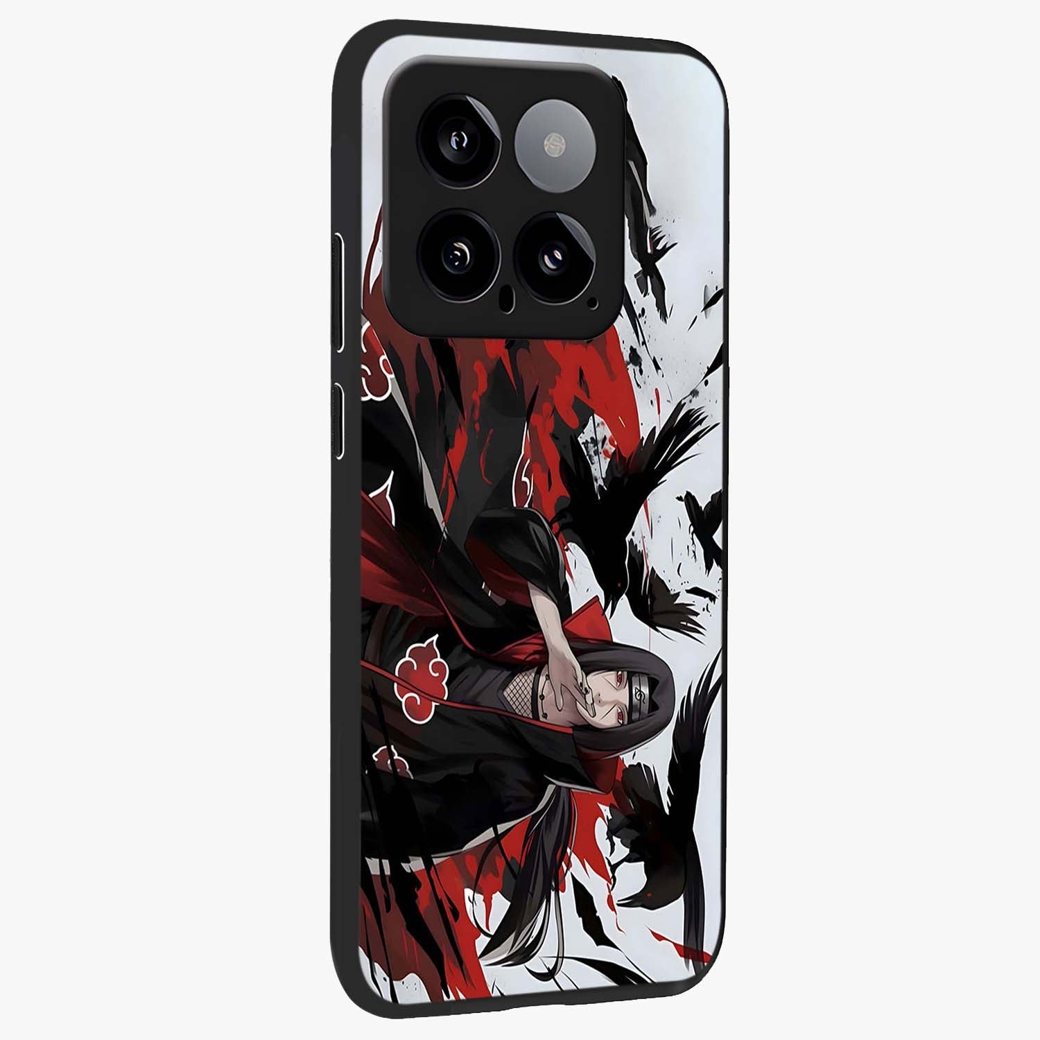 Crimson Crow Illusion Glass Case upright view showcasing striking crow illusion artwork with intense crimson theme.