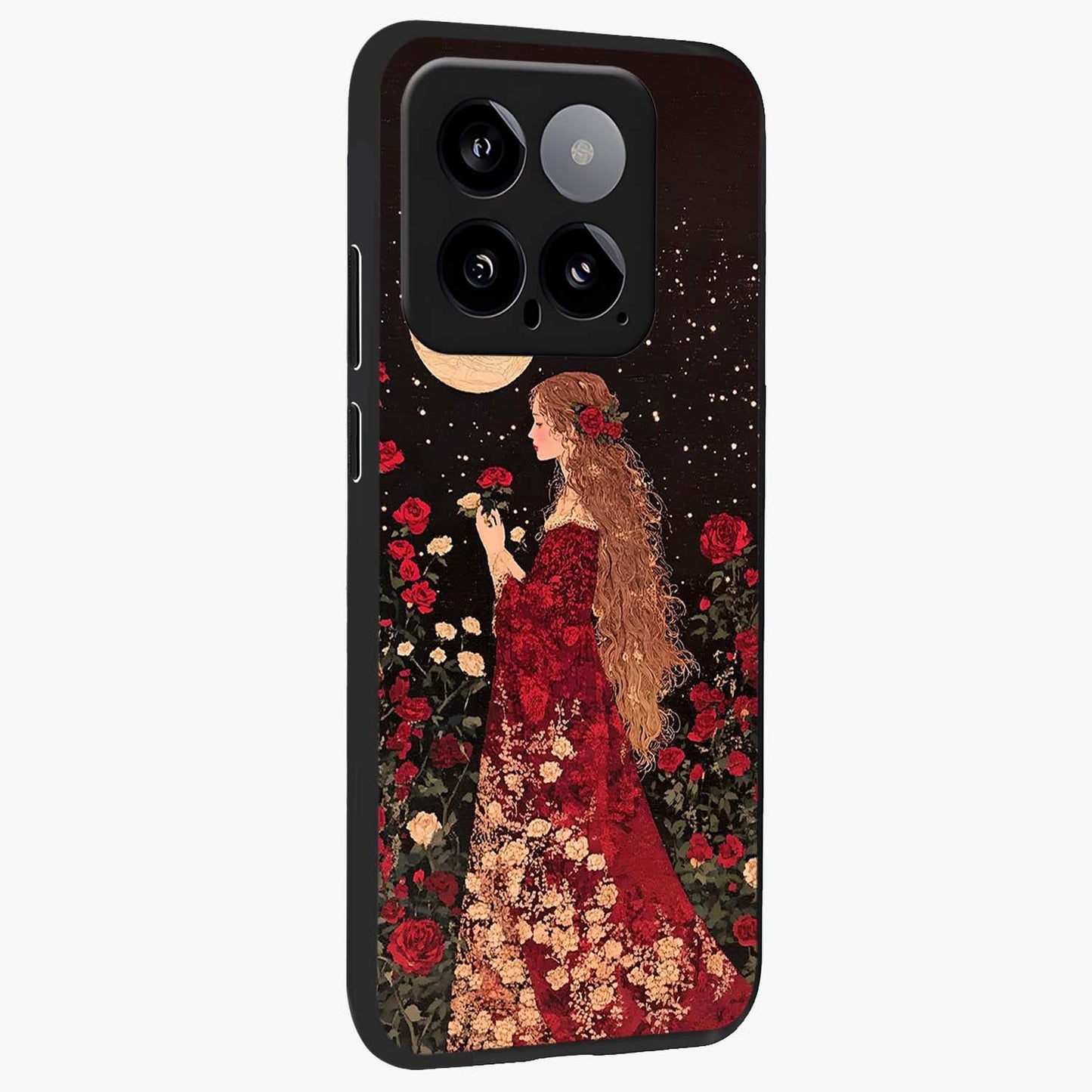 Crimson Dreams Glass Case upright view showcasing dreamy red toned artwork with modern aesthetic style.