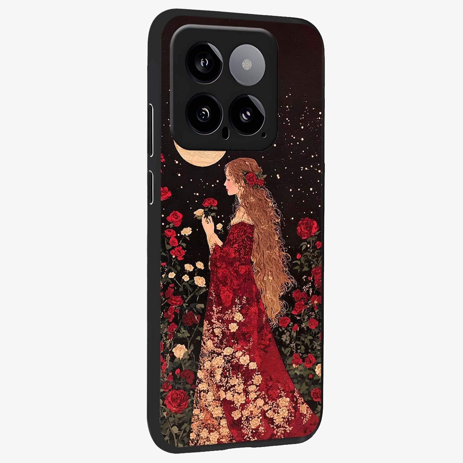Crimson Dreams Glass Case upright view showcasing dreamy red toned artwork with modern aesthetic style.
