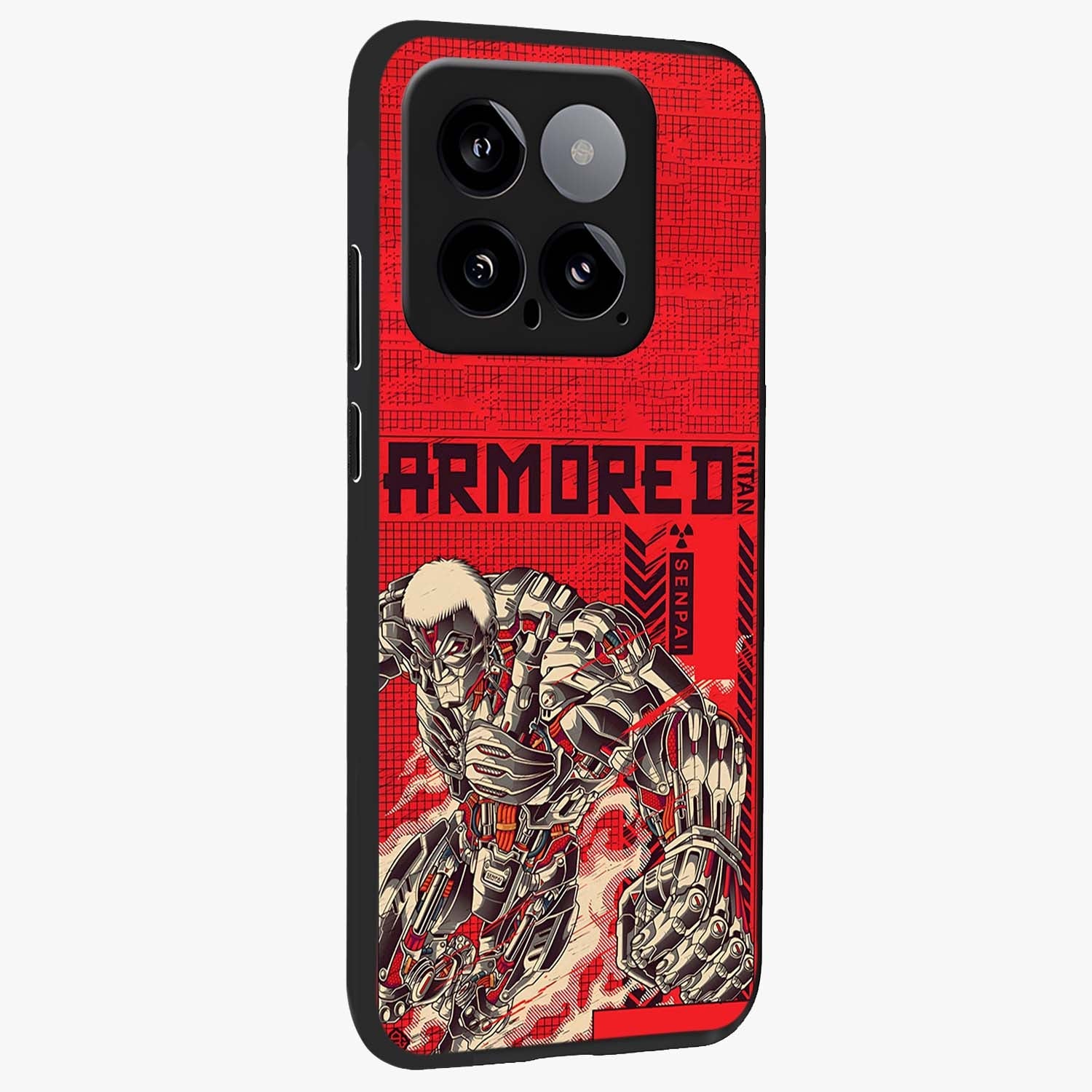 Crimson Mecha Titan Glass Case upright view showcasing dynamic robotic titan design with sci-fi inspired theme.