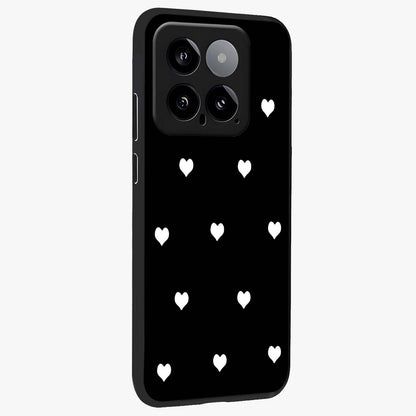 Cute And Simple White Hearts Glass Case upright view showcasing simple white hearts artwork with soft minimal theme.