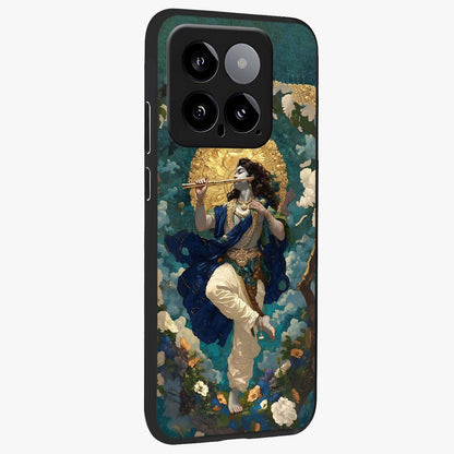 Divine Krishna Art Glass Case upright view showcasing divine Krishna artwork with sacred artistic theme.