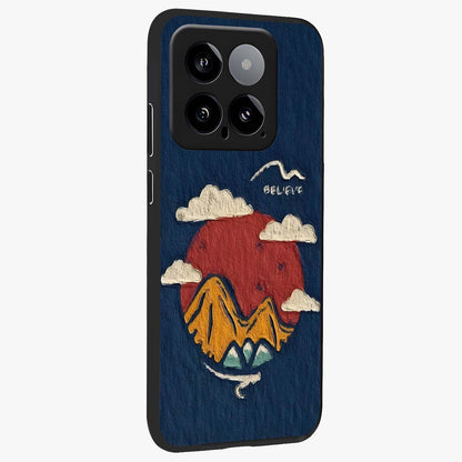 Dream Beyond Mountains Glass Case upright view showcasing beautiful mountain scenery with inspirational nature theme.
