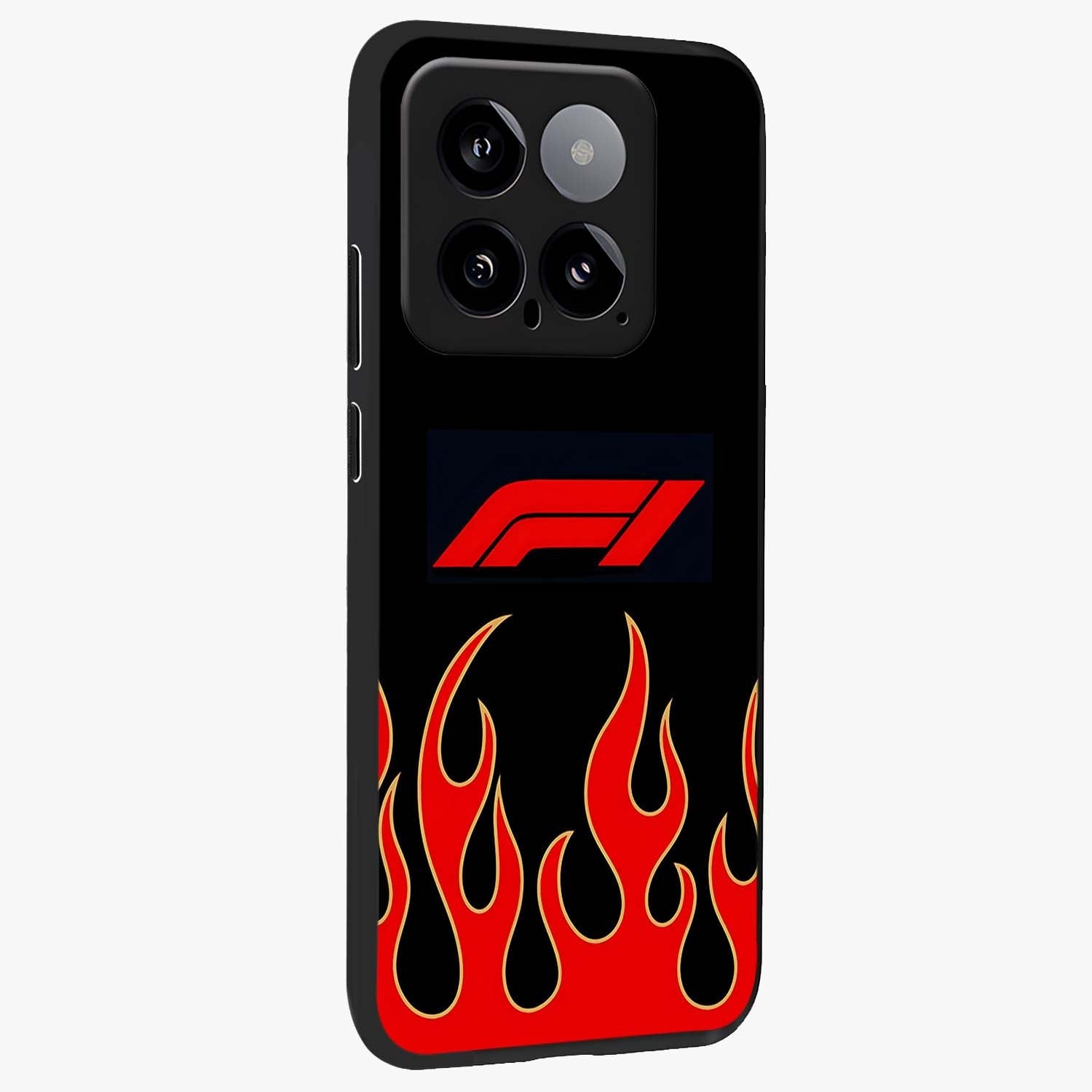 Fire F11 Glass Case upright view showcasing dynamic flame artwork with intense visual theme.