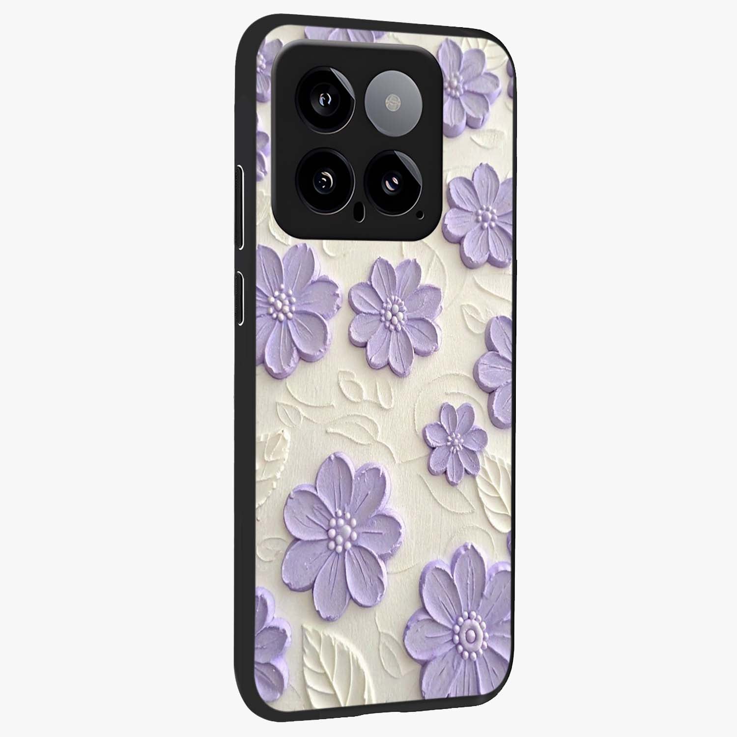 Floral Wall Art With Purple Flowers Glass Case upright view showcasing elegant purple flower artwork with decorative floral theme.