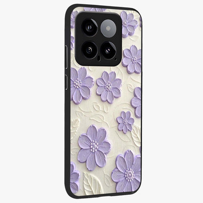 Floral Wall Art With Purple Flowers Glass Case upright view showcasing elegant purple flower artwork with decorative floral theme.