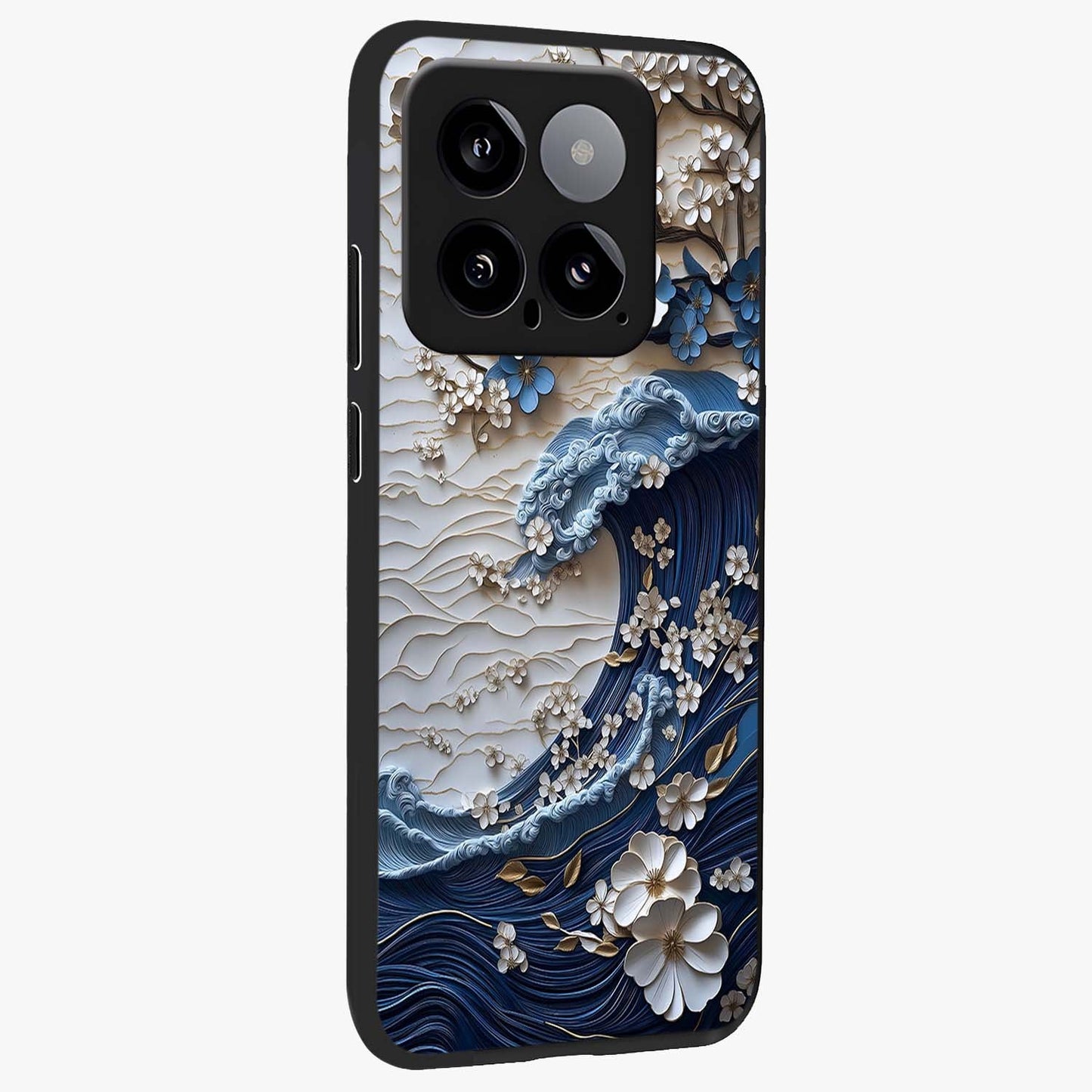 Floral Wave Origami Glass Case upright view showcasing creative floral origami artwork with artistic decorative theme.