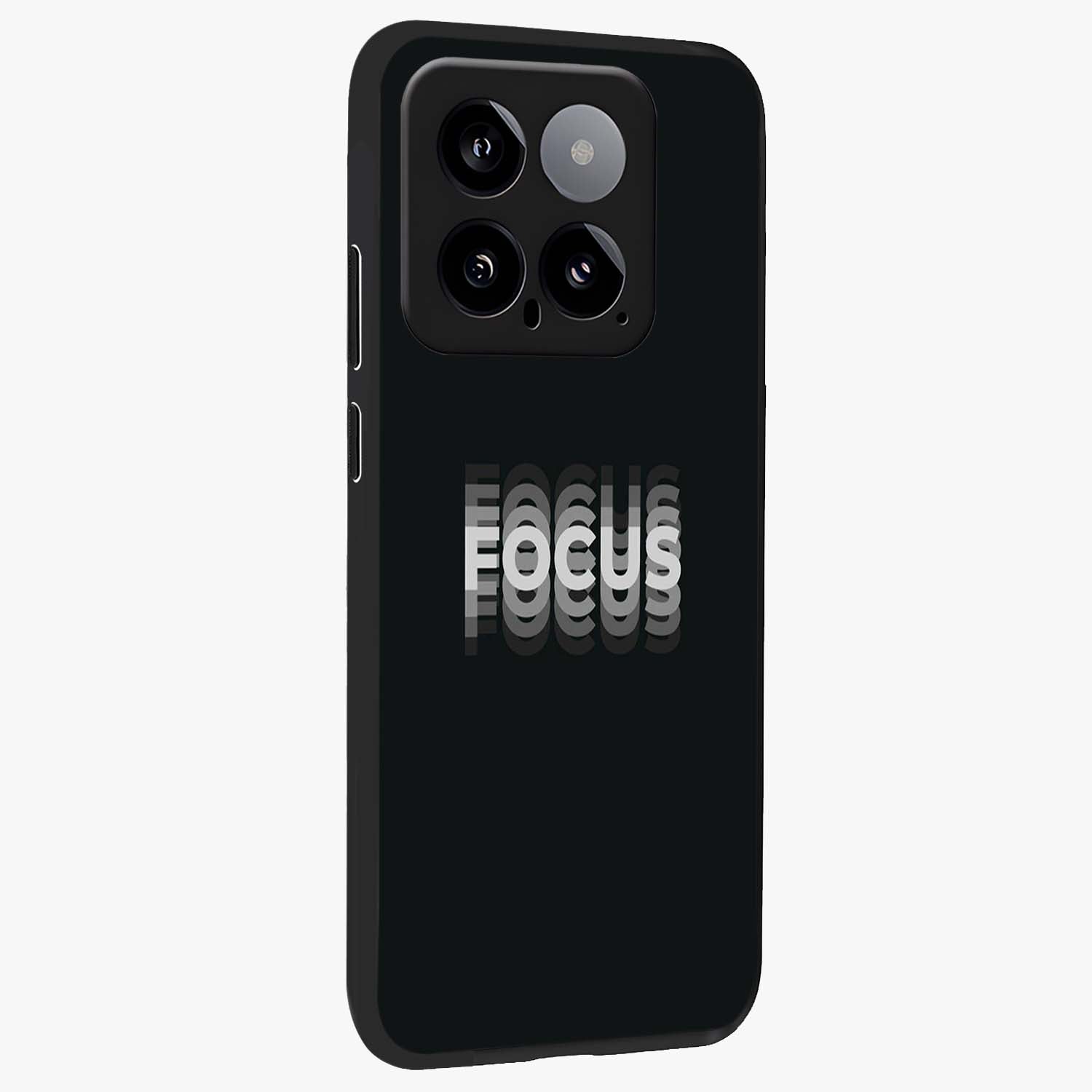 Focus Mode On Glass Case upright view showcasing strong typography statement with sleek motivational theme.