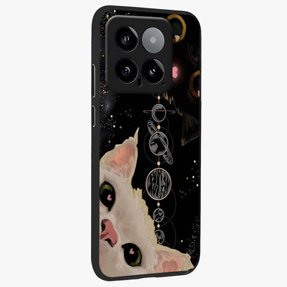 Galactic Cat Glass Case upright view showcasing mystical cat artwork with dreamy cosmic theme.