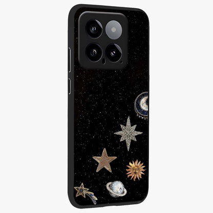 Galactic Charm Glow Glass Case upright view showcasing glowing cosmic charm artwork with magical celestial style.