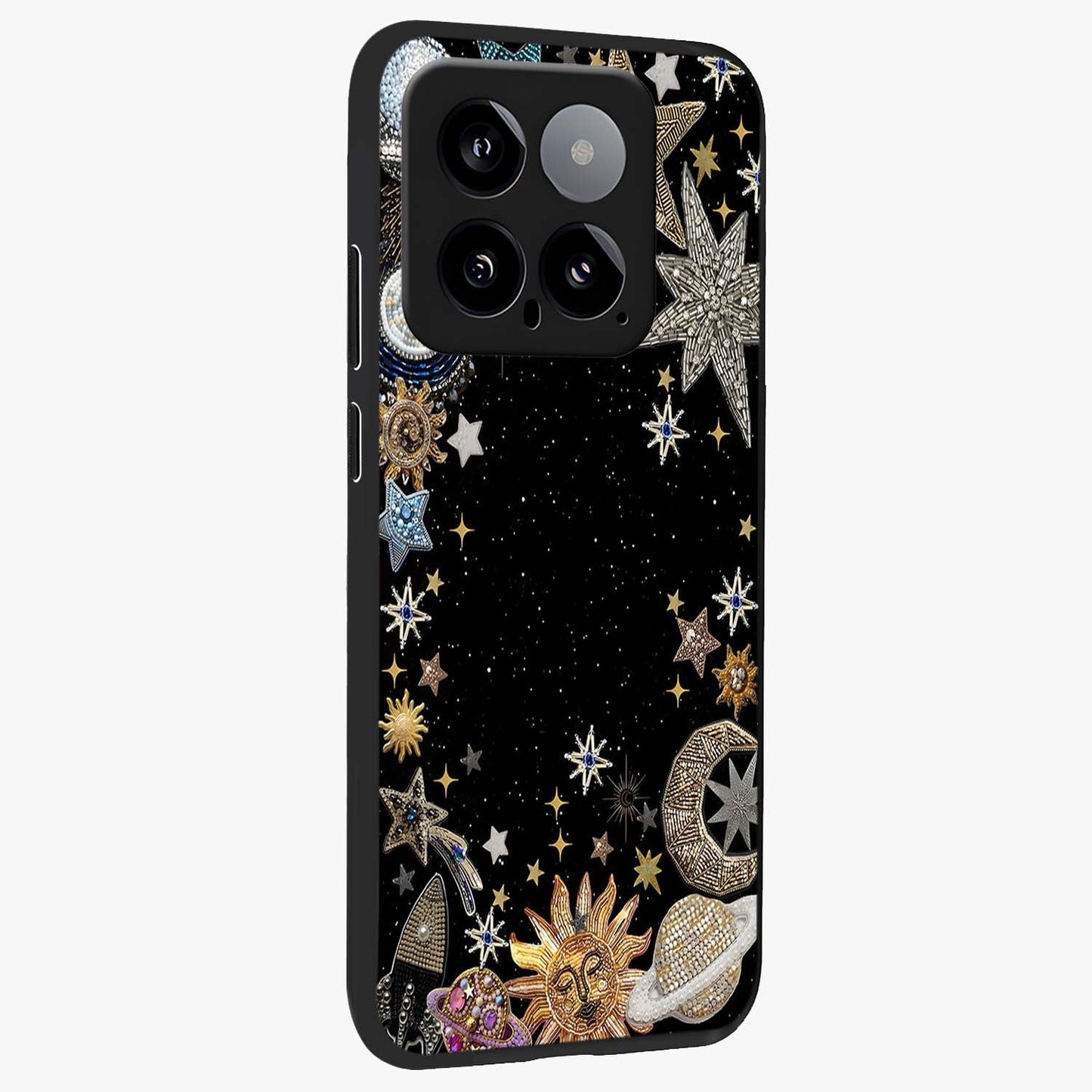 Galactic Jewel Stars Glass Case upright view showcasing glittering star jewel artwork with vibrant galaxy theme.
