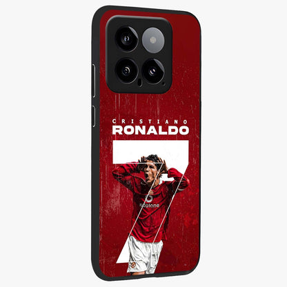 Goal Celebration Legacy Glass Case upright view showcasing dynamic football inspired artwork with victory celebration aesthetic.