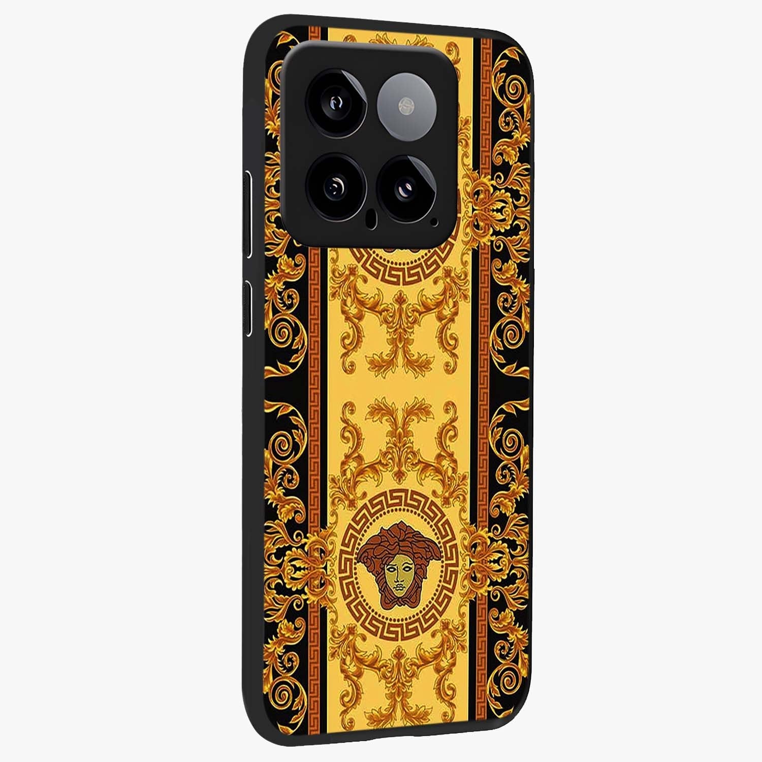 Golden Lotus Glow Glass Case upright view showcasing luminous lotus artwork with peaceful divine theme.