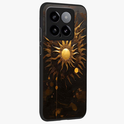 Golden Sun Majesty Glass Case upright view showcasing haunting graveyard artwork with dramatic dark theme.
