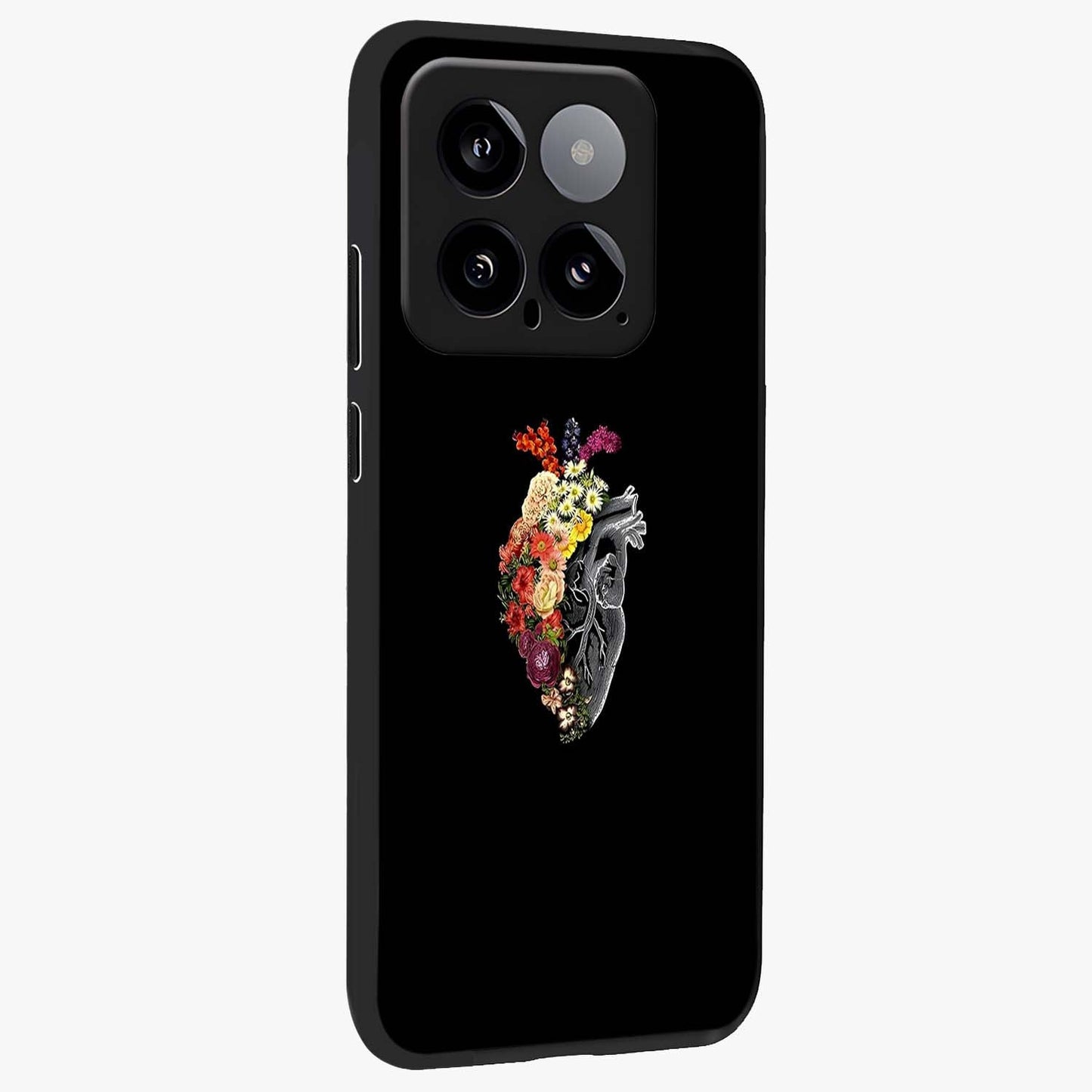 Heart With Flowers Glass Case upright view showcasing decorative heart and floral artwork with sweet romantic theme.