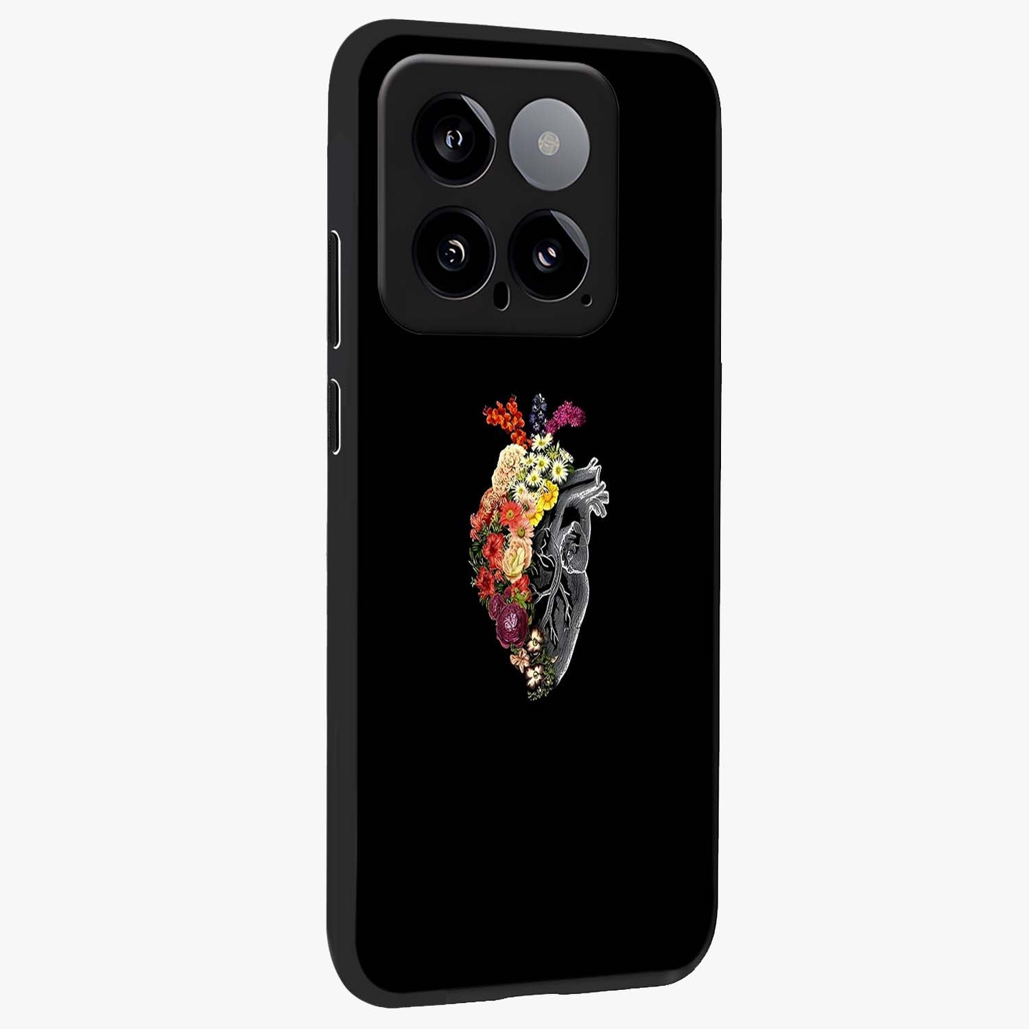 Heart With Flowers Glass Case upright view showcasing decorative heart and floral artwork with sweet romantic theme.