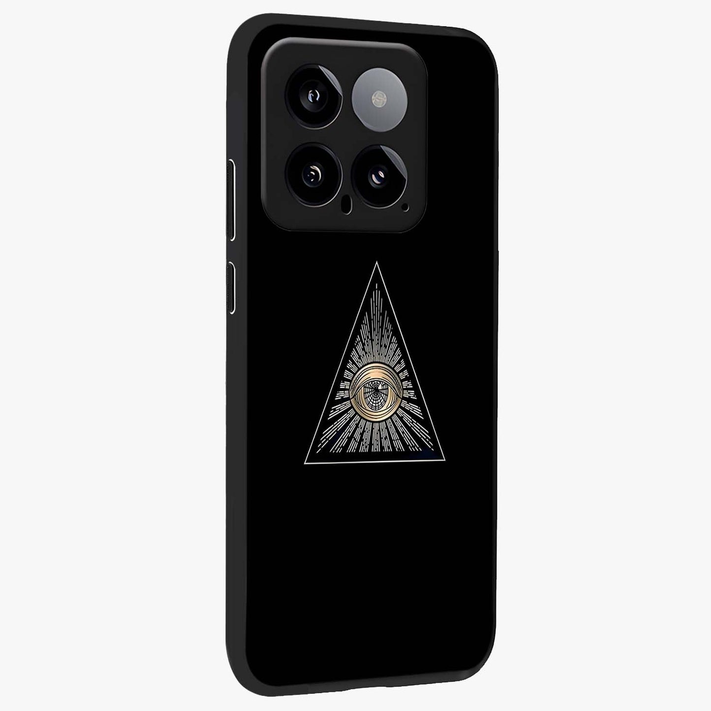 Illuminati Evil Glass Case upright view showcasing striking illuminati artwork with mysterious symbolic theme.