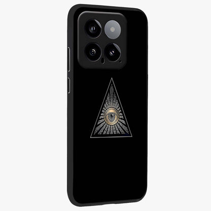 Illuminati Evil Glass Case upright view showcasing striking illuminati artwork with mysterious symbolic theme.