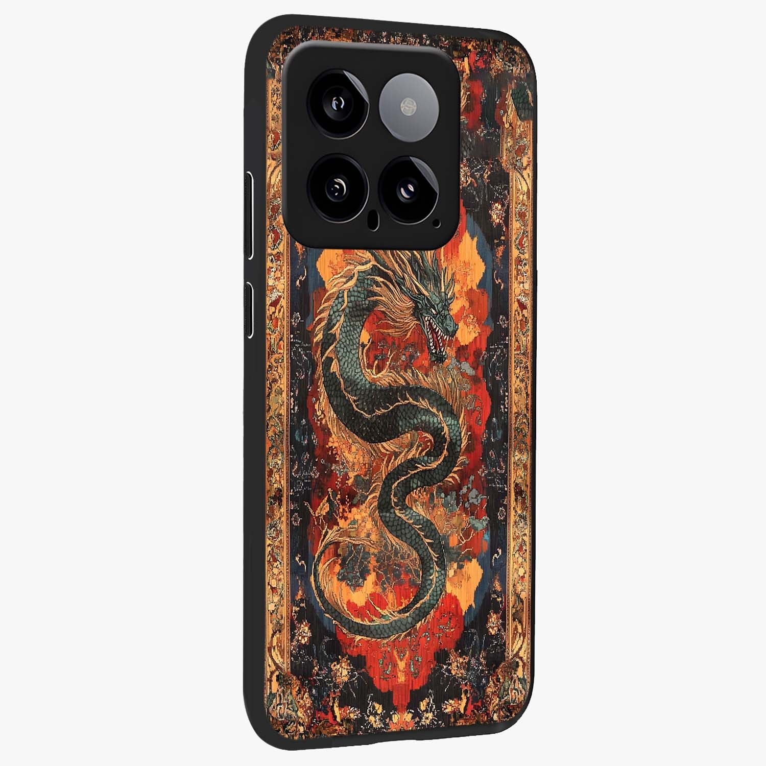 Inferno Dragon Soul Glass Case upright view showcasing intense dragon artwork with fantasy fire theme.