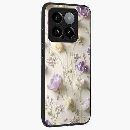 Lilac Breeze Harmony Glass Case upright view showcasing delicate lilac artwork with peaceful floral theme.
