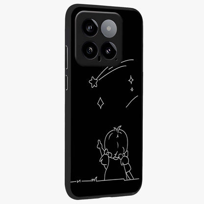 Line Art Girl With Shooting Stars Glass Case upright view showcasing delicate shooting stars artwork with minimal artistic theme.