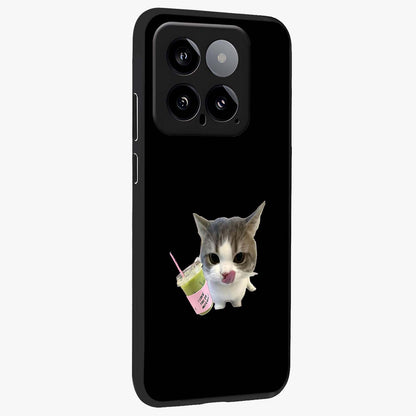 Matcha Cat Style Glass Case upright view showcasing charming cat artwork with cozy aesthetic theme.