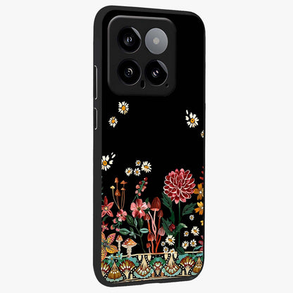 Midnight Bloom Pattern Glass Case upright view showcasing decorative floral artwork with deep night themed palette.