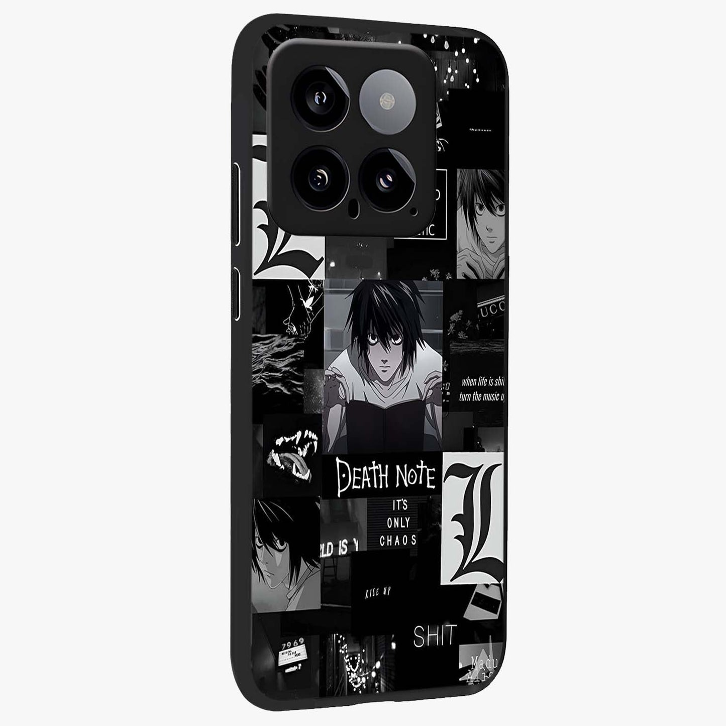 Midnight Chaos Mind Glass Case upright view showcasing expressive abstract artwork with bold dark theme.