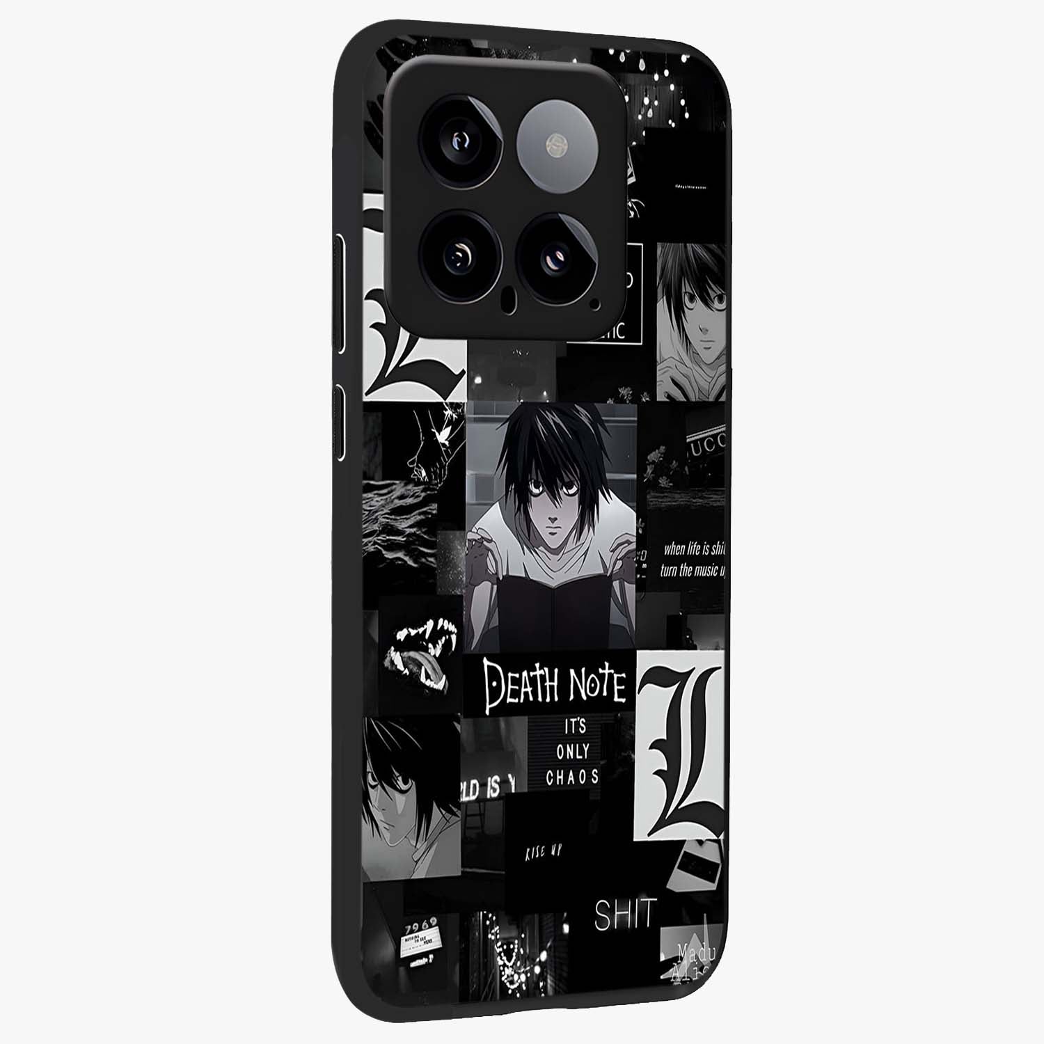 Midnight Chaos Mind Glass Case upright view showcasing expressive abstract artwork with bold dark theme.