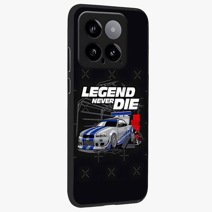 Midnight Racing Legacy Glass Case upright view showcasing powerful racing artwork with modern sports theme.