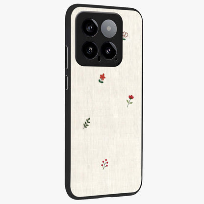 Minimalistic Blue With White Flower Pattern Glass Case upright view showcasing clean white flower artwork with calming blue theme.