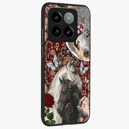 Moonlit Royal Stallion Glass Case upright view showcasing dramatic horse artwork with glowing moon themed design.
