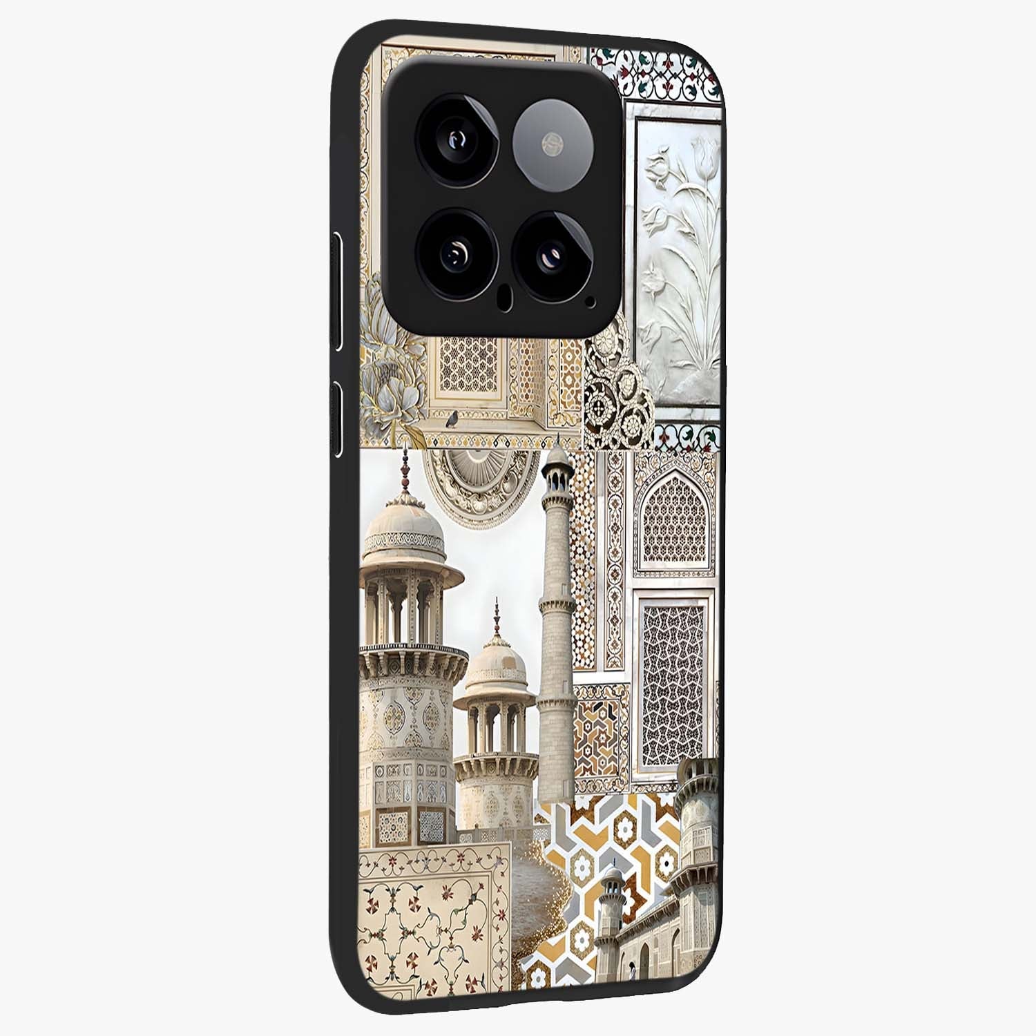 Mughal Marble Legacy Glass Case upright view showcasing ornate Mughal design with luxurious traditional theme.