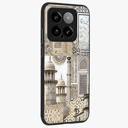 Mughal Marble Legacy Glass Case upright view showcasing ornate Mughal design with luxurious traditional theme.