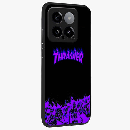 Neon Flame Riot Glass Case upright view showcasing dynamic flame artwork with energetic neon theme.