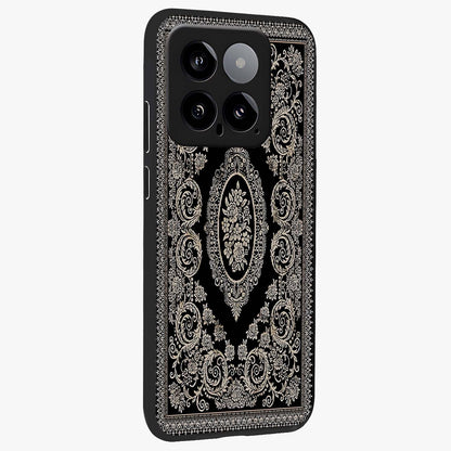 Noir Bloom Elegance Glass Case upright view showcasing graceful floral artwork with luxurious dark theme.
