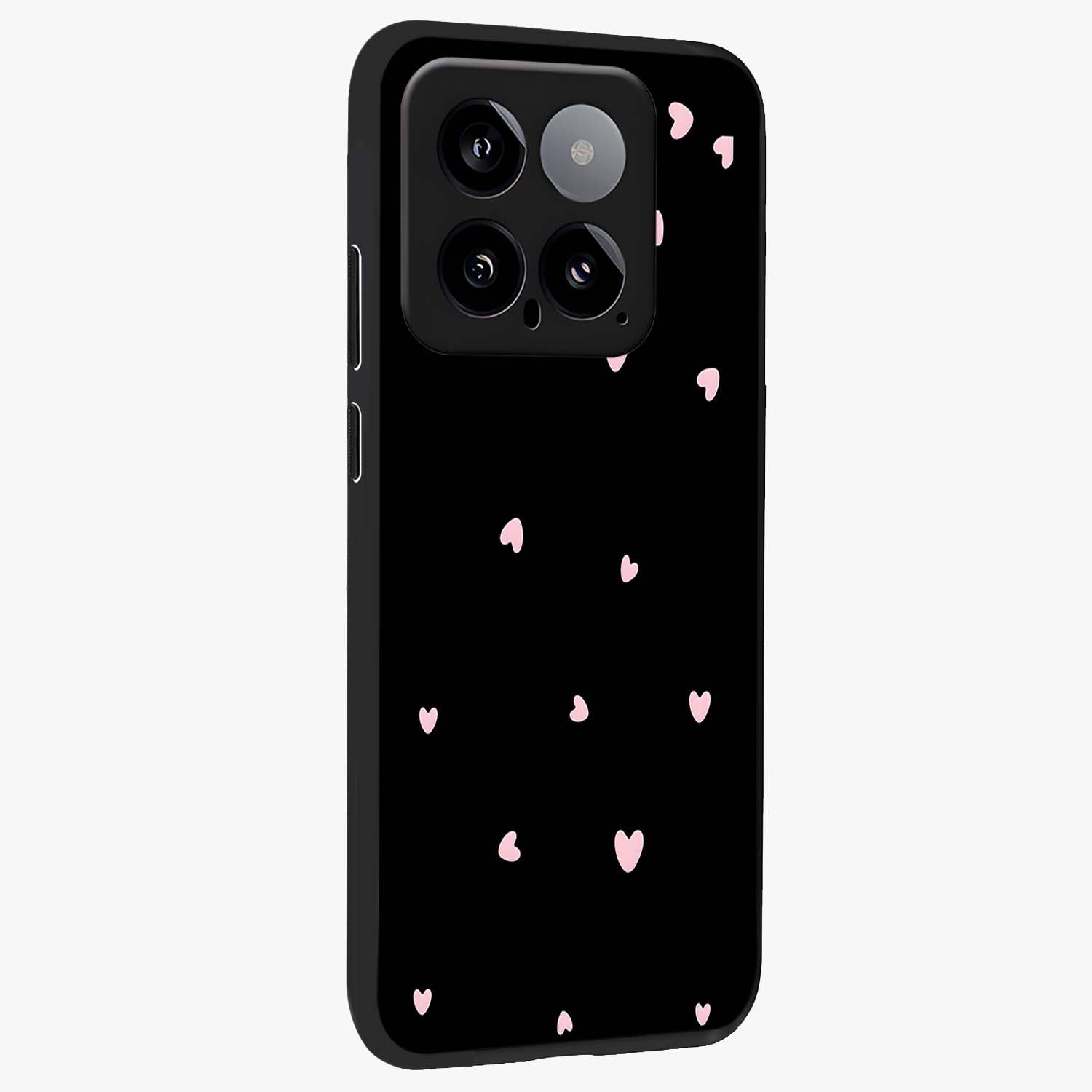 Pink Love Drops Glass Case upright view showcasing charming heart drop artwork with romantic playful theme.
