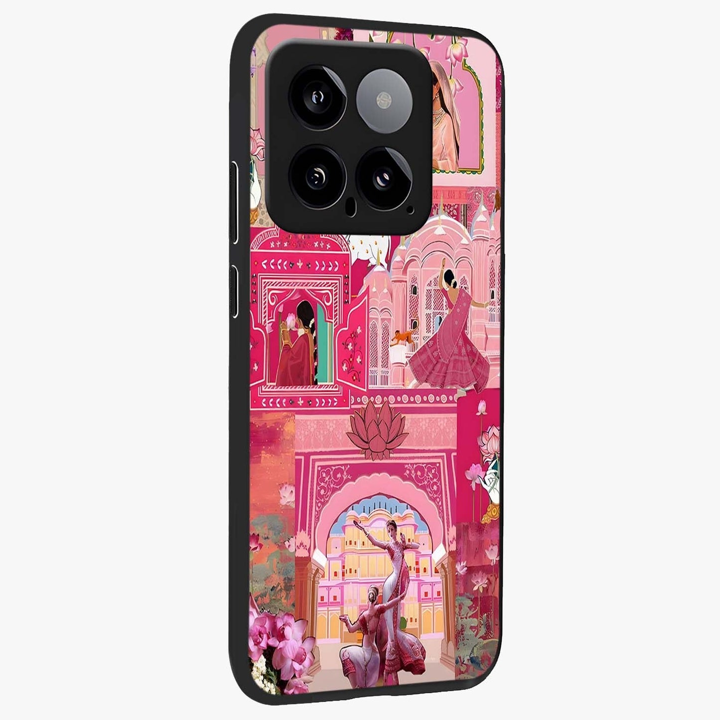 Pink Palace Muse Glass Case upright view showcasing artistic palace artwork with graceful royal theme.