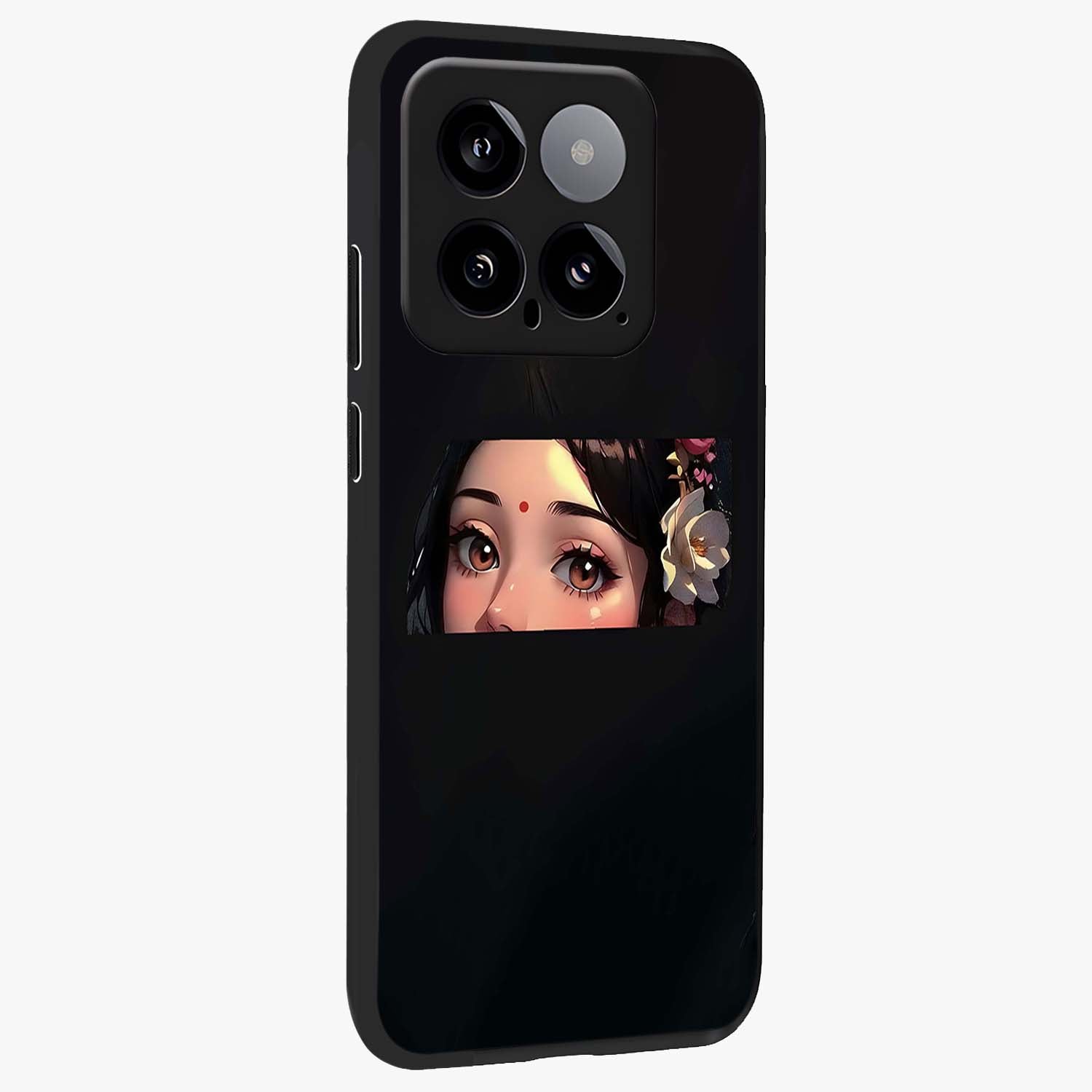 Radha Divine Embrace Glass Case upright view showcasing sacred Radha themed artwork with peaceful devotional style.