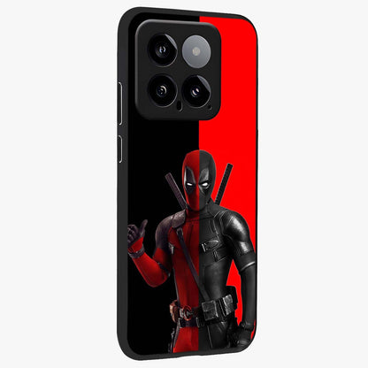 Red & Black Deadpool Theme Glass Case upright view showcasing energetic comic themed artwork with striking red and black design.