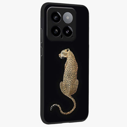 Regal Leopard Glass Case upright view showcasing striking leopard artwork with fierce wildlife theme.