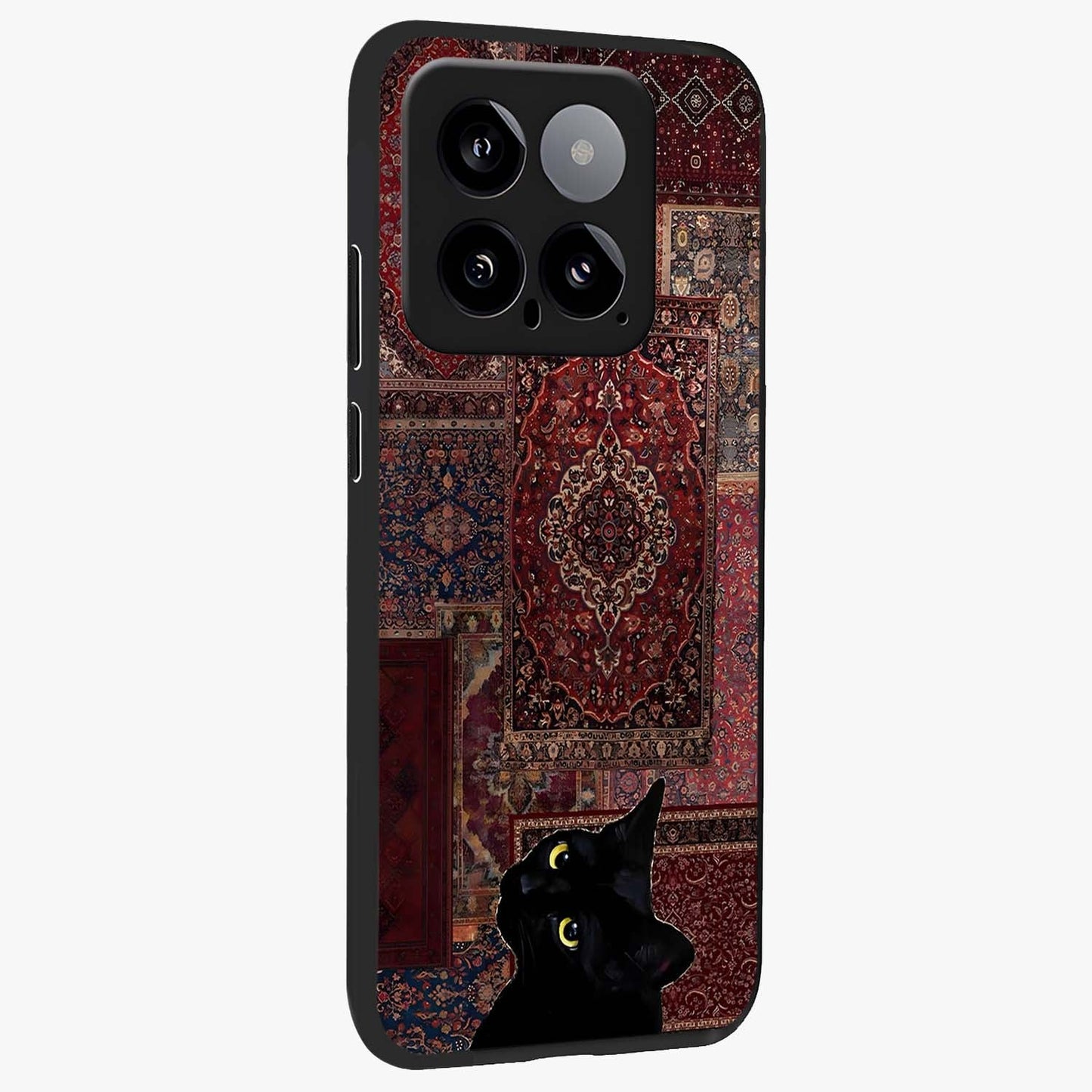 Regal Magic Cat Apple Glass Case upright view showcasing charming cat artwork with playful magical theme.