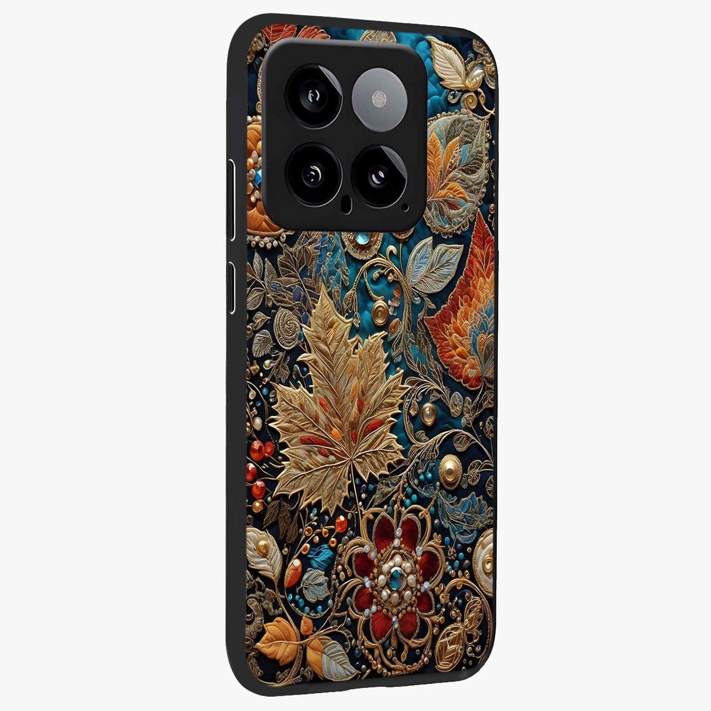 Royal Jewel Garden Glass Case upright view showcasing rich floral artwork with luxurious garden theme.