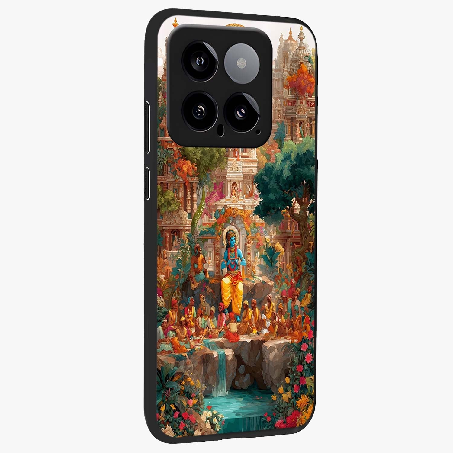 Sacred Sunlight Gods Glass Case upright view showcasing glowing divine artwork with sacred mythological theme.