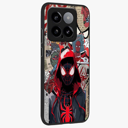 Spider Collage Street Glass Case upright view showcasing bold superhero artwork with urban street theme.